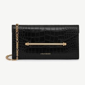 Strathberry Multrees Wallet On A Chain Black Croc Embossed